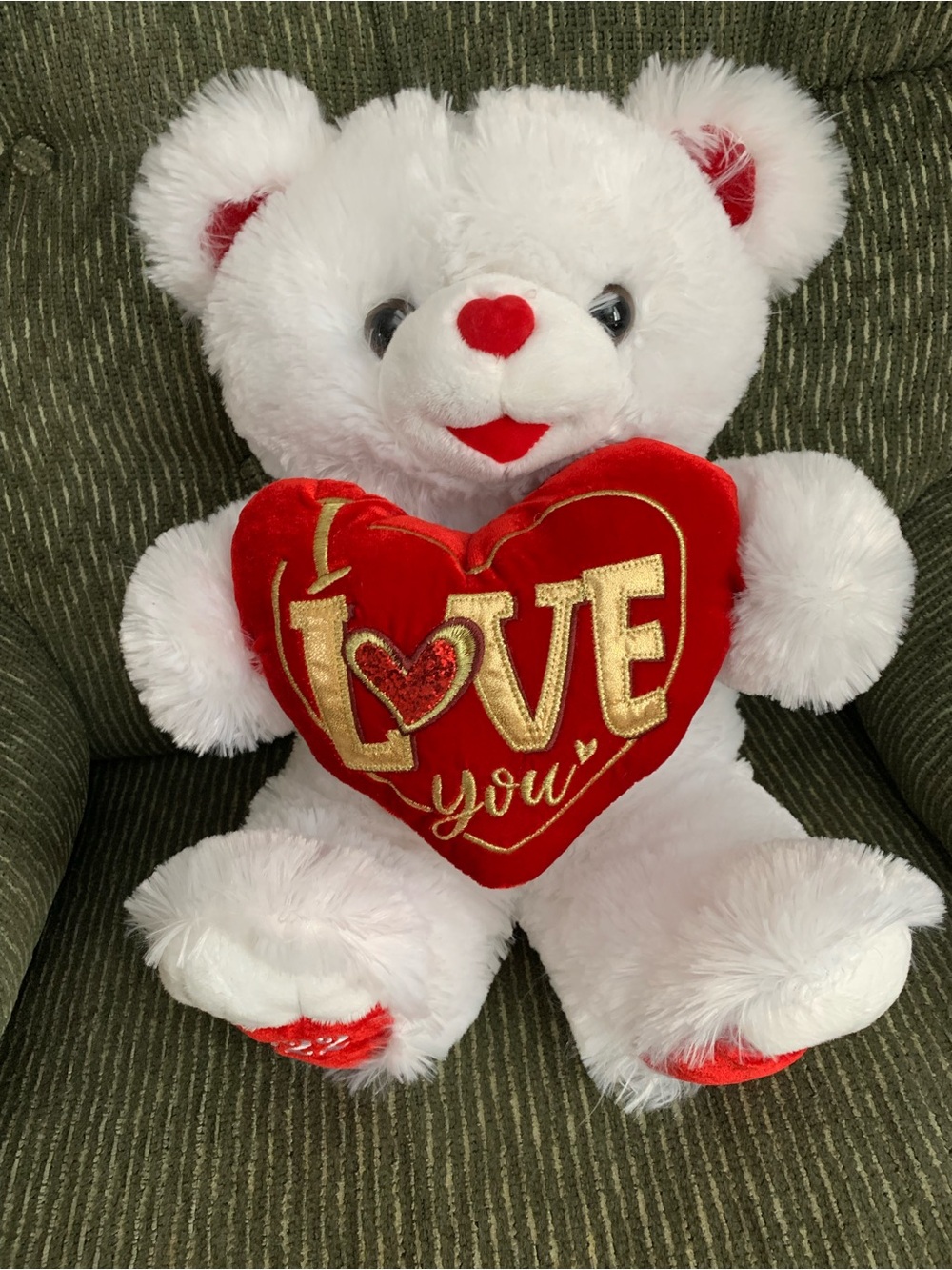 White Plush Teddy Bear with Red Heart - Love You
